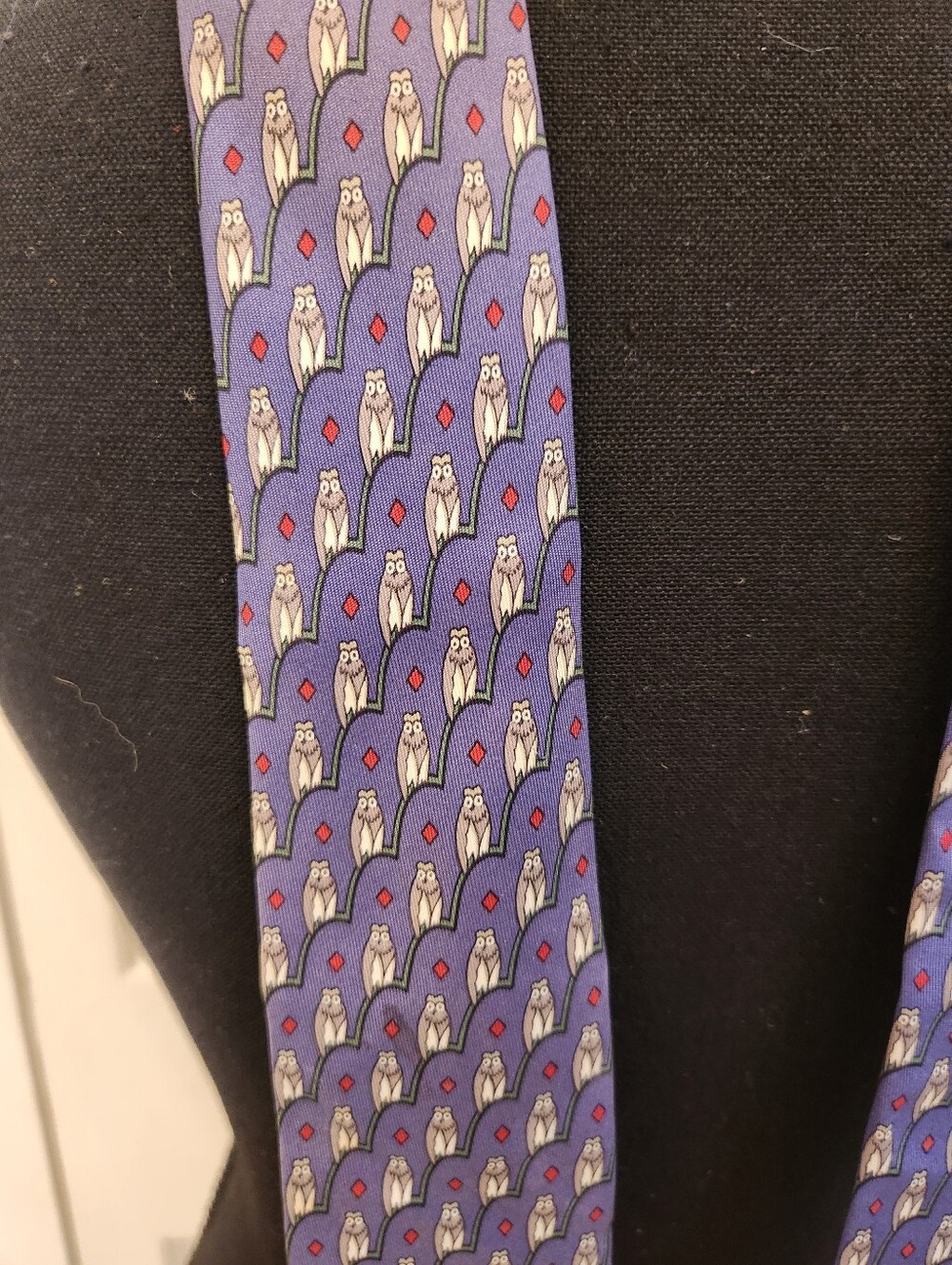 HERMES Vintage Purple Owl Pattern Themed Silk Tie - Picture 3 of 6